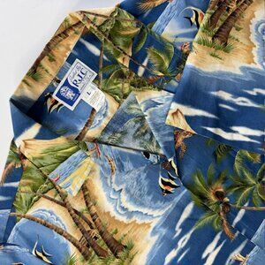 Hawaiian Shirt RJC Ltd. Men's 100% Cotton Blue Tropical Camp Large USA Vacation